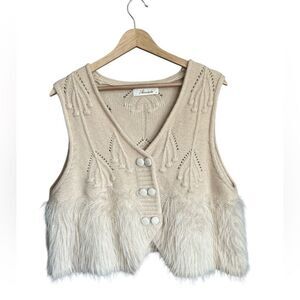 Alicedudu cream knitted sweater vest medium whimsy whimsical boho chic soft